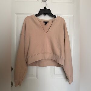 Forever 21 Dusty Pink Cropped V-Notch Sweatshirt